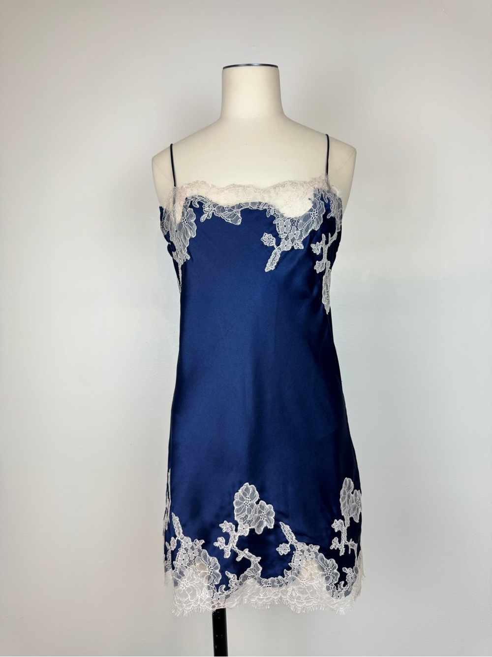 Victoria Secret Midnight Blue Satin Fantasy Night Lace Slip Dress size Small